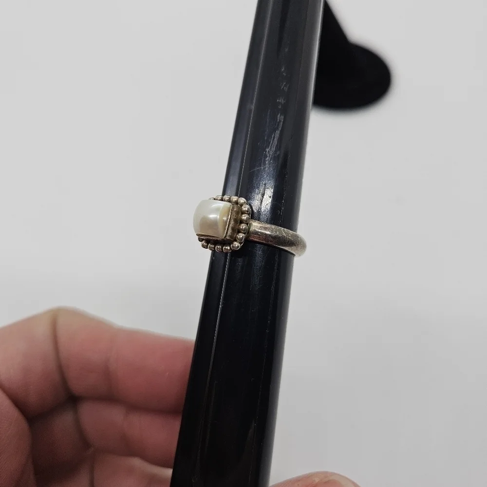 Silpada sterling silver button frame pearl ring size 6